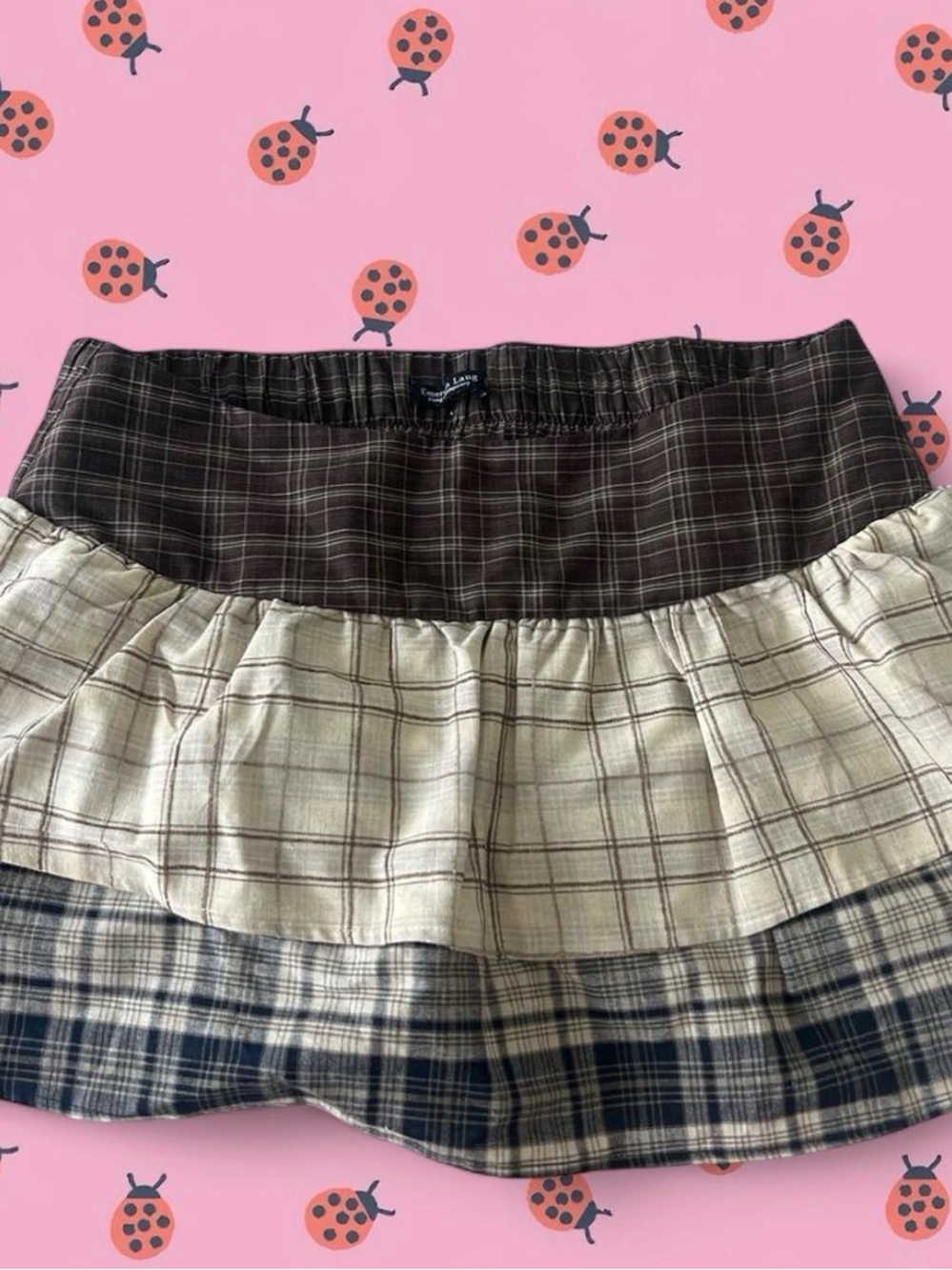 Plaid Tiered Ruffled Skirt in Brown and Cream! 🤍
